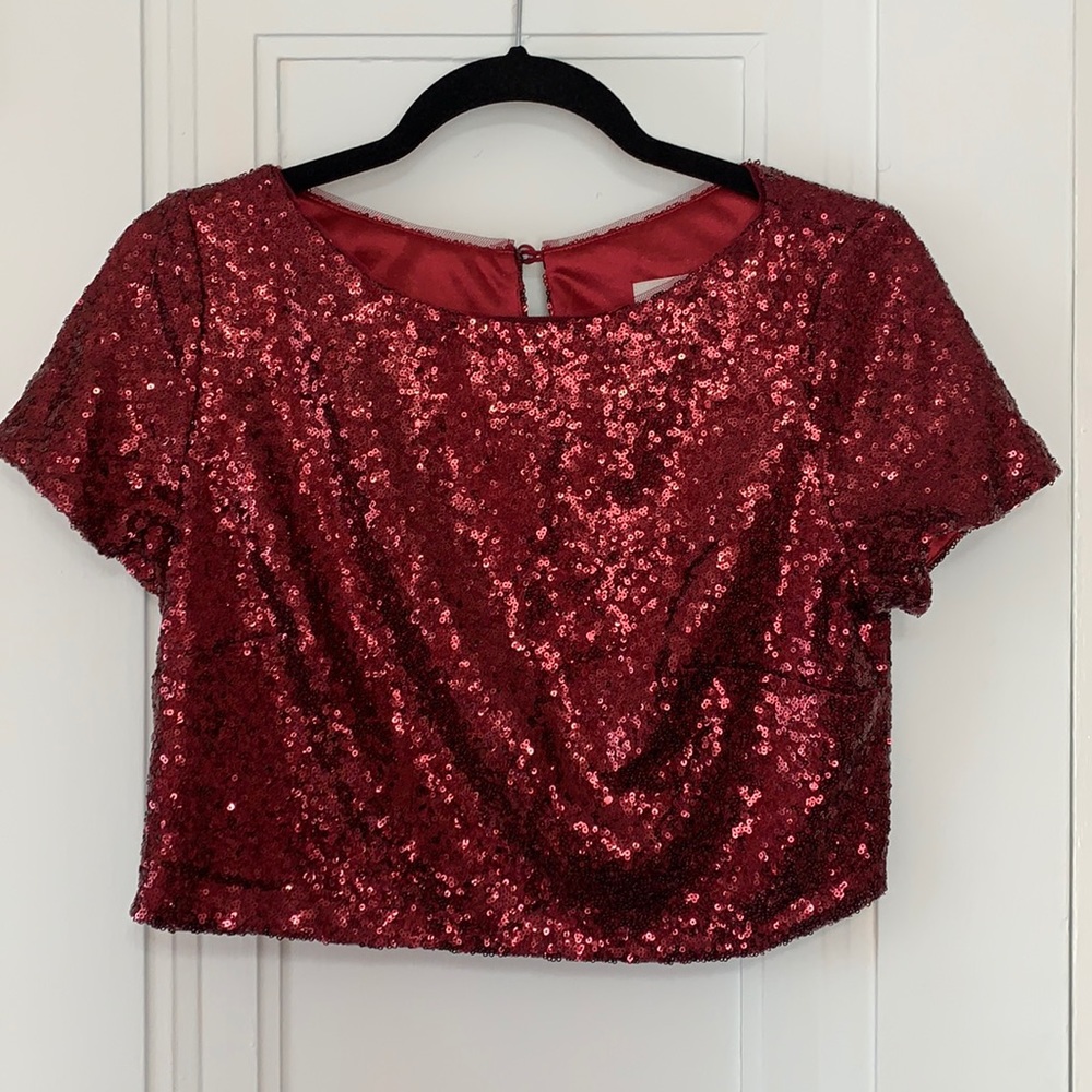 Revelry burgundy sequin crop top. Medium